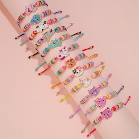 Resim En İyi Arkadaşlar için 12 Adet Sevimli Kedi Hayvan Aksesuarlı Yumuşak Seramik Tabanlı Ayarlanabilir Bileklik Seti - Festival, Parti ve Doğum Günü Hediyeleri, Kız Çocuğu İçin El Yapımı Bilezikler 