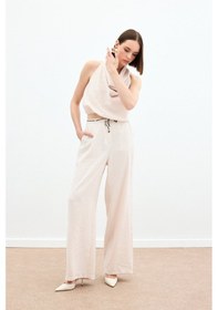 Resim Sateen Örgü Kemerli Pantolon - Bej-136169 Bej 