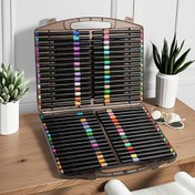 Resim 60 Renkli Akrilik Marker Hediye Seti, Öğrenci Profesyonel Sanat Çizim Kalemi Marka Renkli DIY Graffiti Renk Kalemi, Taş, Ahşap, Cam, Metal, Tuval ve Diğer Nesnelerin Yüzeyleri İçin Uygun, Yumuşak Başlıklı Su Bazlı Mürekkep Stacked Renk 