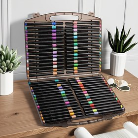 Resim 60 Renkli Akrilik Marker Hediye Seti, Öğrenci Profesyonel Sanat Çizim Kalemi Marka Renkli DIY Graffiti Renk Kalemi, Taş, Ahşap, Cam, Metal, Tuval ve Diğer Nesnelerin Yüzeyleri İçin Uygun, Yumuşak Başlıklı Su Bazlı Mürekkep Stacked Renk 
