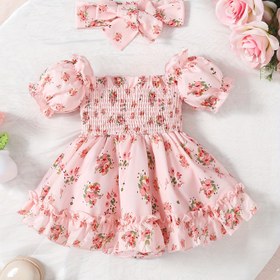 Resim Bebek Kız Romper Off Shoulder Kısa Kollu Plise Çiçekli Elbise Başlık Seti ile, Bodysuit Bohemian Sonbahar Kış Seti 