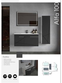 Resim Evros Alfa 100 Cm Banyo Dolabı Boy Dolabı Dahil Gri - Siyah 