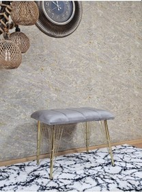 Resim Zafir Metal Gold Tel Ayaklı 60 Cm Puf Bench - Puf - Bench - Oturak - Mutfak Oturağı - Antre Oturağı Gri 
