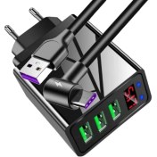 Resim Judas A8 Led Göstergeli Çoklu Şarj Adaptörü + J8 Type-C 90 Derece 5A/100W Şarj Kablosu -2mt 