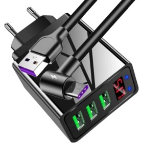 Resim Judas A8 Led Göstergeli Çoklu Şarj Adaptörü + J8 Type-C 90 Derece 5A/100W Şarj Kablosu -2mt 