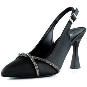 Resim Erkan Saçmacı Raphtalia Plus Siyah Saten Burma Taşlı İnce Topuklu Arkası Açık Abiye Ayakkabı Siyah 