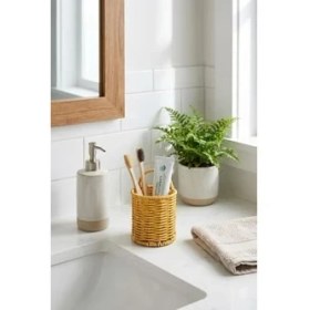 Resim Buffer Yuvarlak Hasır Dokulu Plastik Kaşıklık ve Çatallık, Askılı Çok Amaçlı Mutfak Organizeri, 10X14 cm 