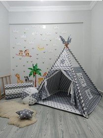 Resim Meloon Kızıldereli Çocuk Oyun Çadırı Devrilmeyen Sabitleme Mekanizmalı Gri - Beyaz 