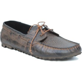Resim Elit Shoes Deri El Yapımı Eskitme Renk Bağcıklı Erkek Loafer 