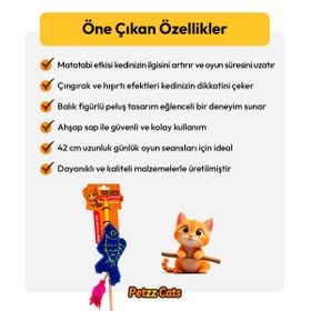 Resim PetzzCats Fish Matatabi ve Çıngırak Sesli Kedi Oltası Oyuncağı Mavi 42 Cm 