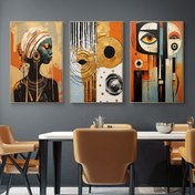 Resim 3'lü Çerçevesiz Tuval Sanat Seti - Soyut Modern Afrika Bohem Tarzı, Canlı Geometrik & Kültürel Motifler, Oturma Odası, Yatak Odası, Ofis Dekoru için Mükemmel, 16x24/20x28 inç 