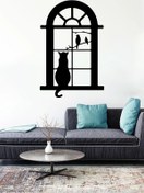 Resim habune Pencerede Oturan Kuşları Izleyen Kedi Duvar Sticker Yapıştırma (SUDAN VE NEMDEN ETKİLENMEZ) 
