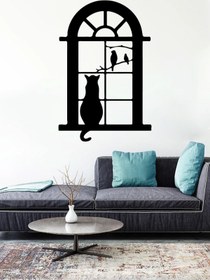 Resim habune Pencerede Oturan Kuşları Izleyen Kedi Duvar Sticker Yapıştırma (SUDAN VE NEMDEN ETKİLENMEZ) 