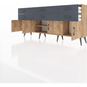 Resim Arges Konsol 2 Raflı 6 Çekmeceli 4 Kapaklı 176x30x83 Çam-çam/antrasit Çam/antrasit 