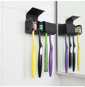 Resim Siyah Kendinden Yapışkanlı Hijyenik Diş Fırçası Asacağı Askılığı Askılık Diş Fırçalık Banyo Organizer 