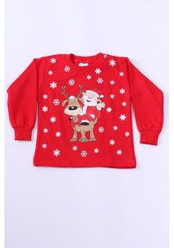 Resim Hçm Çocuk Yılbaşı Sweat Noel Baba Ve Kar Tanesi Baskılı Ribanalı E29 Hcm00346 Kırmızı 