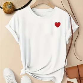 Resim Kadınlar için Nakışlı Kalpli Bol Kesim Tişört 