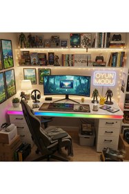 Resim XMAX 200x80CM RGB Bluetooth Pixel Led - Çekmeceli MDF Metal Ayak ZYRA Yayıncı Oyuncu Masası 
