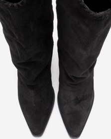 Resim LuviShoes TYLER Siyah Süet Hakiki Deri Dikişli Kadın Western Çizme 