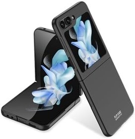 Resim m.tk moveteck Samsung Galaxy Z Flip 5 ile Uyumlu Kılıf, Katlanır, Ultra İnce, Hafif, Arka Ekran Gösterir, Tam Koruyucu, Siyah 