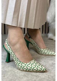 Resim Günlük Kadın Topuklu Ayakkabı Sivri Burunlu Yüksek İnce Topuklu Arkası Açık Klasik 281 Yeşil 