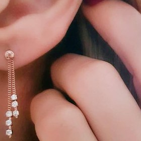 Resim Swarovski taşlı italyan 925 ayar gümüş rose sallantılı cift küpe 