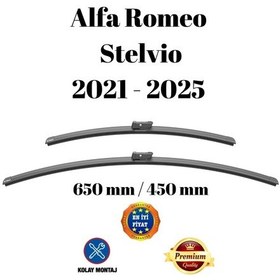 Resim Alfa Romeo Stelvio 2021 2022 2023 2024 2025 Uyumlu Ön Cam Muz Tipi Silecek Süpürgesi Seti 650/450mm Silbak 