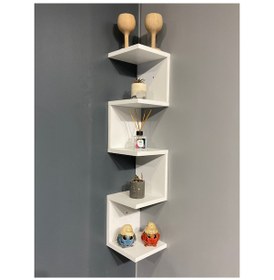 Resim Bicabin Bicabin Dekoratif Ahşap Modern Zigzag Köşe Duvar Rafı Organizer 