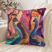 Resim Çift Taraflı Tavuskuşu Nakışlı Yama, 45.72x45.72 cm - Canlı Karışık Renkler, Koltuklar, Sandalyeler & Yatak Dekoru için Polyester Kumaş 