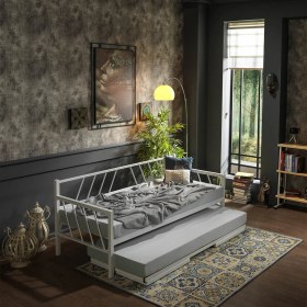 Resim Unimet Glory Yavrulu Karyola Daybed Tek-Çift Kişilik Metal Karyola Beyaz 