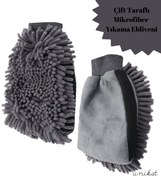 Resim UNIKAT Çift Taraflı Mikrofiber Yıkama Eldiveni - Makarna ve Sünger Yüzeyli Gri 1 Adet 