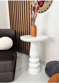 Resim ASELYA HOME Ahşap Tekli Mantar Yan Sehpa Modern 50cm Beyaz Renk Fiskos Çiçeklik 