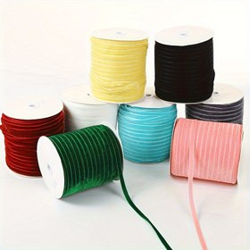 Resim DIY El İşleri, Hediye Paketleme, Saç Kurdeleleri ve Süslemeler için 6mm Geniş Kadife Kurdele - 5 Yarda, Çok Renk Seçenekleri (Sarı, Siyah, Beyaz, Kırmızı, Yeşil, Mavi, Pembe) - Yumuşak & Parlak Bitişli, El İşi İçin Kurdele 