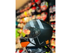 Resim MTS 966 Fc5 Mat Black Çene Açılır Güneş Vizörlü Motosiklet Kaskı (Siyah-Beyaz Turuncu) 