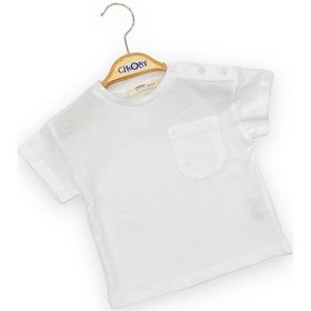 Resim Çikoby Erkek Bebek Yakası Çıt Çıtlı Pamuklu Cep Detaylı Basic Tshirt-11669-ekru Ekru 