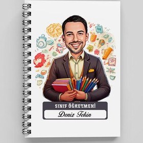 Resim En Başarılı Erkek Sınıf Öğretmeni Karikatürlü Defter 