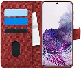 Resim Microsonic Samsung Galaxy S20 için Kılıf Fabric Book Wallet Kırmızı [Galaxy S20 ile Uyumlu Kılıf - Kırmızı] 