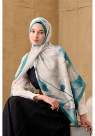Resim Silk Home Polyester Velina Şal Turkuaz-beyaz Desenli Parlak Dokulu Hafif 190x70 Çok Renkli 