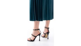 Resim A-40 Siyah Taşlı Platformlu Topuklu Kadın Ayakkabı 