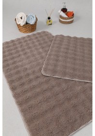 Resim Modern Bubble Yıkanabilir Kaymaz Peluş Banyo Paspası Halısı 2'li Klozet Takımı 60x100-50x60cm Vizon Vizon 