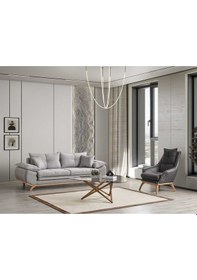 Resim Azir Koltuk Takımı & Bazalı Yataklı Koltuk Takımı 3 1 - Gri Nubuk Bukle Kumaş 