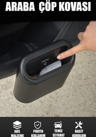 Resim Mini Oto Çöp Kovası Abs Plastik Siyah Siyah 
