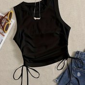 Resim Şık Kırmızı Kolsuz Tank Üst - Yuvarlak Yaka, Rüşo Detayı, İlkbahar/Yaz/Sonbahar için Mükemmel, Kadın Modası, Casual Giysi|Rüşo Üst| İnşaat 