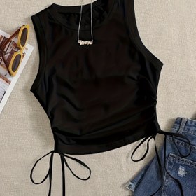 Resim Şık Kırmızı Kolsuz Tank Üst - Yuvarlak Yaka, Rüşo Detayı, İlkbahar/Yaz/Sonbahar için Mükemmel, Kadın Modası, Casual Giysi|Rüşo Üst| İnşaat 