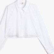 Resim Crop Oversize Poplin Gömlek Taşlı Uzun Kollu Pamuklu 