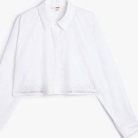 Resim Crop Oversize Poplin Gömlek Taşlı Uzun Kollu Pamuklu 