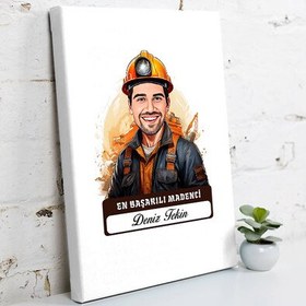 Resim Karikatürlü En Başarılı Erkek Madenci Kanvas Tablo 