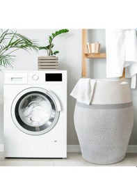 Resim Mavaux Themis Çamaşır Sepeti, Kirli Elbise Sepeti, Hasır Pamuk Halat Uzun Çamaşır Sepeti, Ev Dekoru Grikırçıllı 