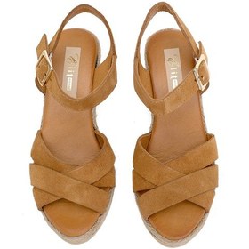 Resim Elit Delina Kadın Hakiki Süet Deri Dolgu Topuk Sandalet Taba Taba 