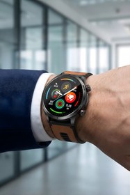 Resim Spovan Electro Pro 2 Hava Basınçlı Tansiyon Şeker NFC Sesli Görüşme EKG Türkçe Akıllı Saat - Kahverengi Deri 